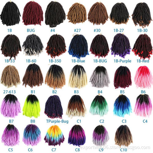 Spring Twists Crochet Hair Extension Prelooped Curly Afro Braids Hair 8inches 110g Solid And Ombre Color Synthetic Fiber